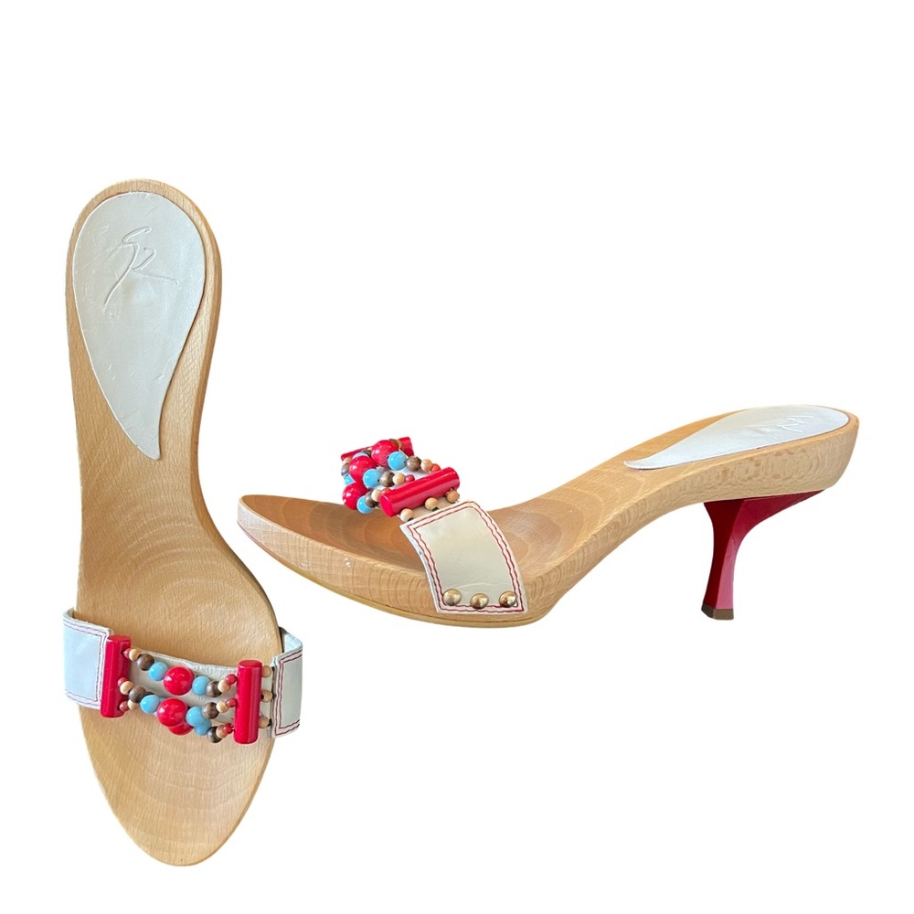 Vicini, Slip In Wooden Clog With Red Plastic Heel, EU 38